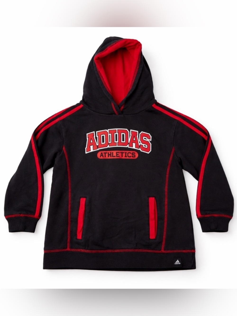 Adidas Boys Hoodie Size 7X Navy Red Pullover Sweatshirt Athletic Hooded